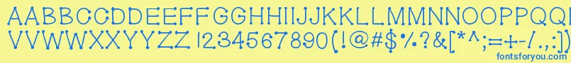 フォントGeldoticaplainf – 青い文字が黄色の背景にあります。