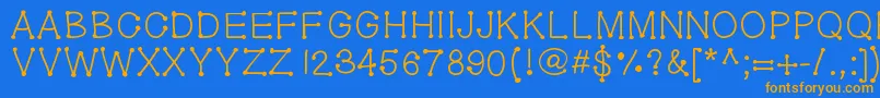 フォントGeldoticaplainf – オレンジ色の文字が青い背景にあります。