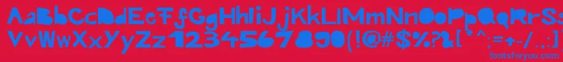 Kroeskop-Schriftart – Blaue Schriften auf rotem Hintergrund