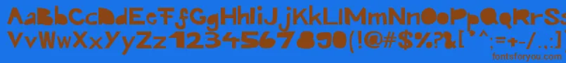 フォントKroeskop – 茶色の文字が青い背景にあります。