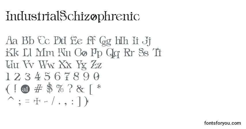 characters of industrialschizophrenic font, letter of industrialschizophrenic font, alphabet of  industrialschizophrenic font