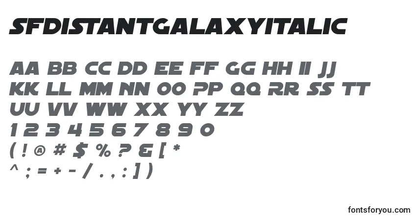 characters of sfdistantgalaxyitalic font, letter of sfdistantgalaxyitalic font, alphabet of  sfdistantgalaxyitalic font