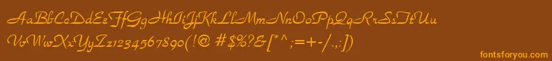 フォントSecondRoad – オレンジ色の文字が茶色の背景にあります。