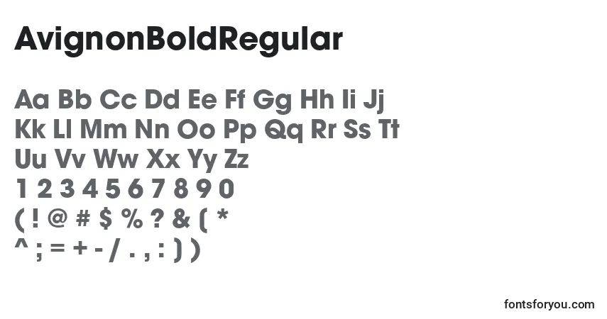 Czcionka AvignonBoldRegular – alfabet, cyfry, specjalne znaki