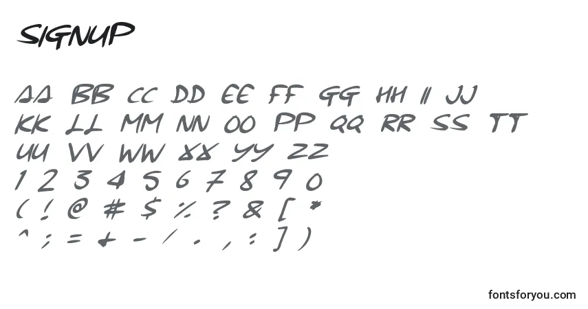 A fonte Signup – alfabeto, números, caracteres especiais