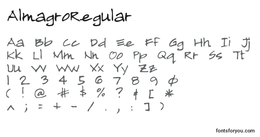 Schriftart AlmagroRegular – Alphabet, Zahlen, spezielle Symbole