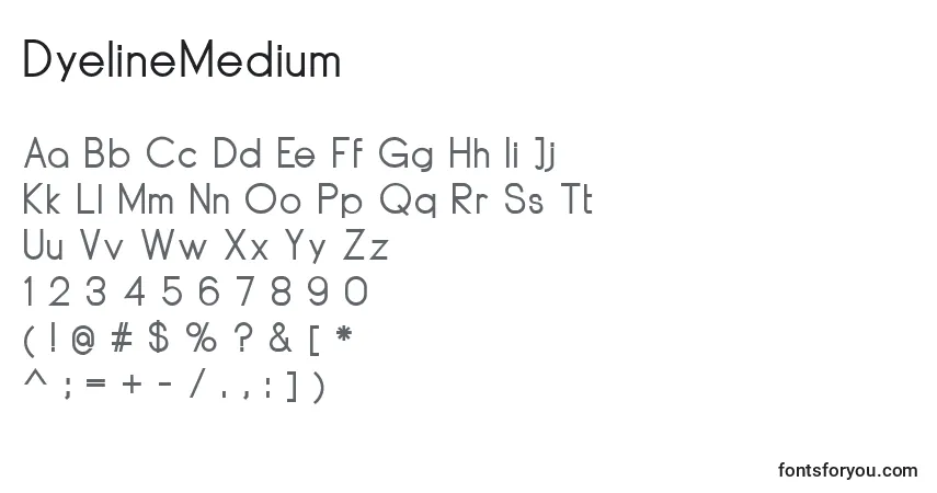 Czcionka DyelineMedium – alfabet, cyfry, specjalne znaki