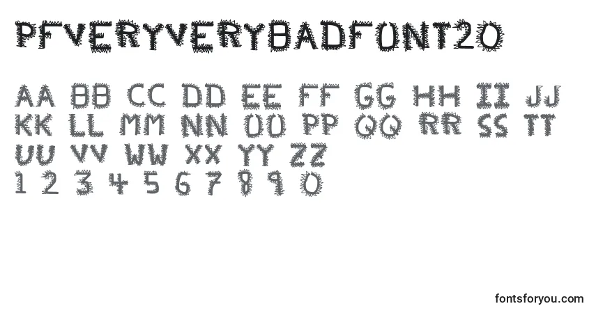 A fonte PfVeryverybadfont20 – alfabeto, números, caracteres especiais