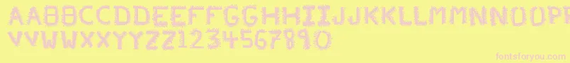 PfVeryverybadfont20-fontti – vaaleanpunaiset fontit keltaisella taustalla