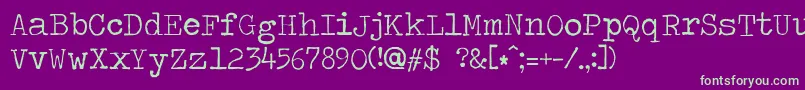 フォントTravelingtypewriter – 紫の背景に緑のフォント