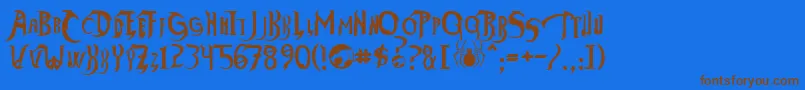 フォントThundercatsHo – 茶色の文字が青い背景にあります。