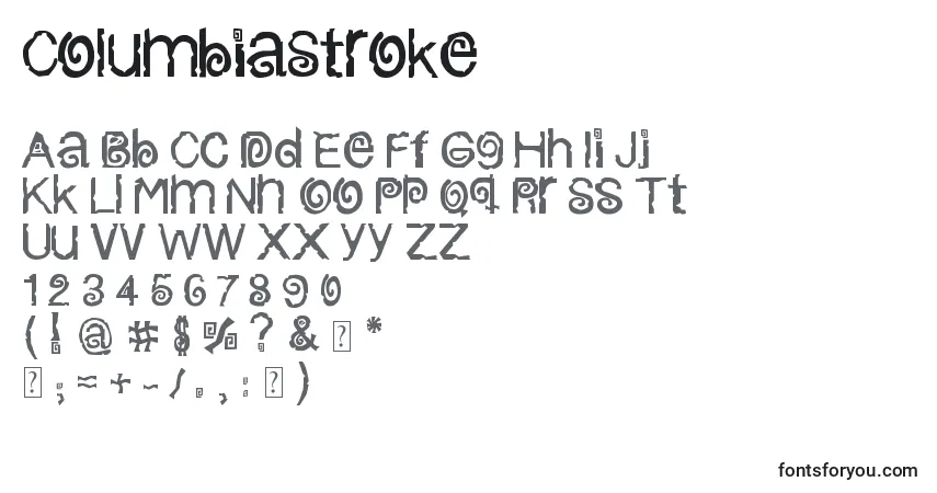 Czcionka ColumbiaStroke – alfabet, cyfry, specjalne znaki