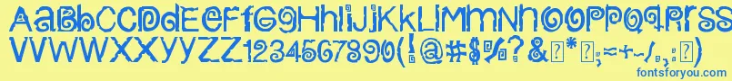 フォントColumbiaStroke – 青い文字が黄色の背景にあります。