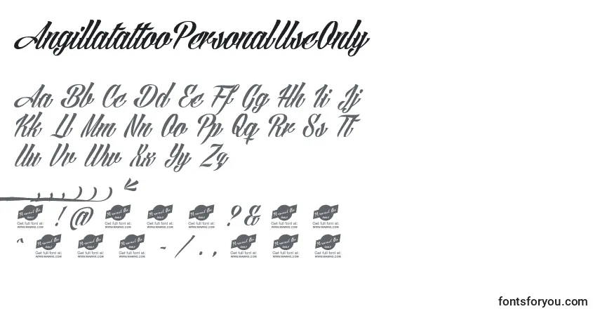 Schriftart AngillatattooPersonalUseOnly – Alphabet, Zahlen, spezielle Symbole