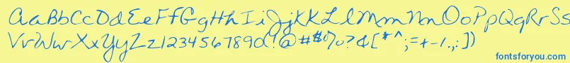 Wendyshand-Schriftart – Blaue Schriften auf gelbem Hintergrund