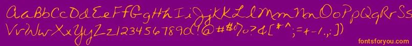 Wendyshand-Schriftart – Orangefarbene Schriften auf violettem Hintergrund