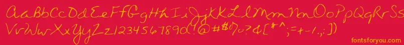 フォントWendyshand – 赤い背景にオレンジの文字