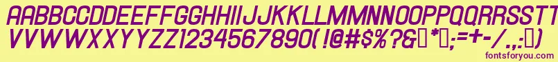 HallandaleBoldItalicJl Font – Purple Fonts on Yellow Background