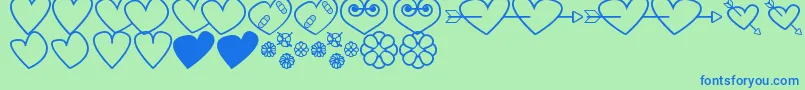 HeartsAndFlowersForValentines Font – Blue Fonts on Green Background