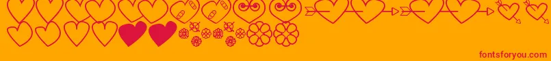 HeartsAndFlowersForValentines Font – Red Fonts on Orange Background