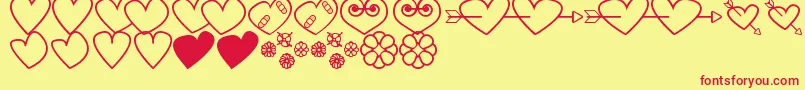 HeartsAndFlowersForValentines Font – Red Fonts on Yellow Background
