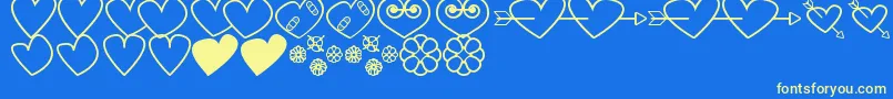 HeartsAndFlowersForValentines-Schriftart – Gelbe Schriften auf blauem Hintergrund
