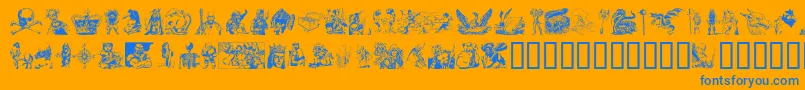 Fantclip-Schriftart – Blaue Schriften auf orangefarbenem Hintergrund