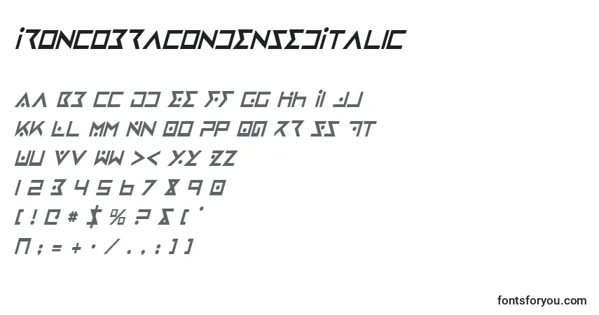 IronCobraCondensedItalic-fontti – aakkoset, numerot, erikoismerkit