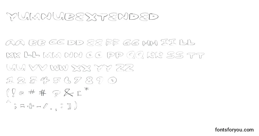 Czcionka YumNubExtended – alfabet, cyfry, specjalne znaki