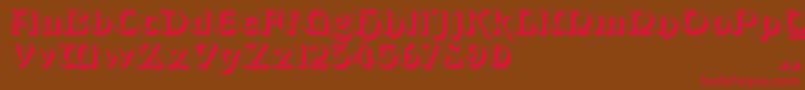 フォントGiotto – 赤い文字が茶色の背景にあります。