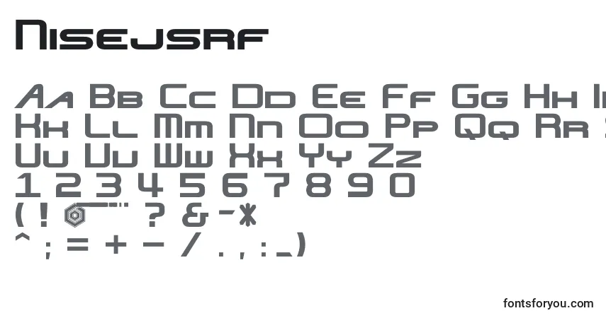 Czcionka Nisejsrf – alfabet, cyfry, specjalne znaki