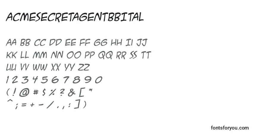 Czcionka AcmesecretagentbbItal – alfabet, cyfry, specjalne znaki