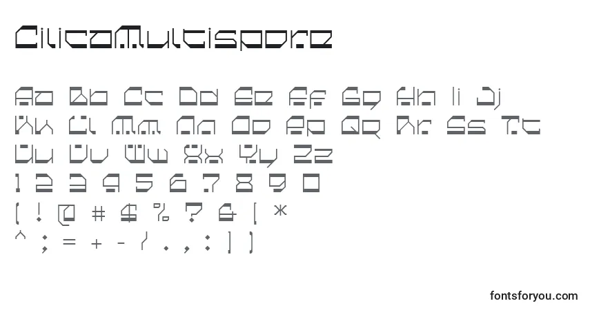 A fonte CilicaMultispore – alfabeto, números, caracteres especiais