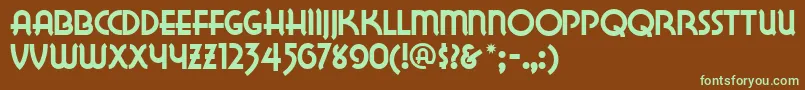フォントLakewobegonnf – 緑色の文字が茶色の背景にあります。
