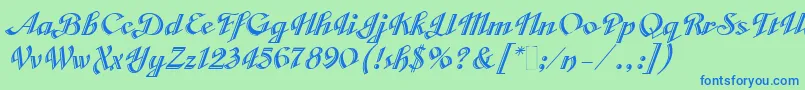 VeronicaScriptOne-Schriftart – Blaue Schriften auf grünem Hintergrund