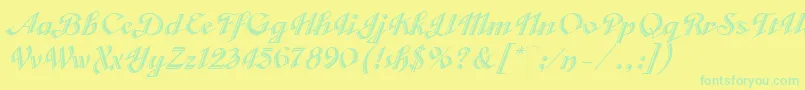 フォントVeronicaScriptOne – 黄色い背景に緑の文字