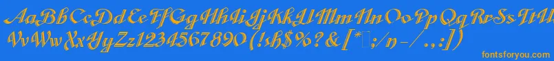 フォントVeronicaScriptOne – オレンジ色の文字が青い背景にあります。