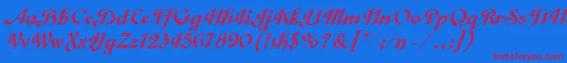 VeronicaScriptOne-Schriftart – Rote Schriften auf blauem Hintergrund