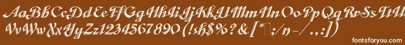 VeronicaScriptOne-Schriftart – Weiße Schriften auf braunem Hintergrund