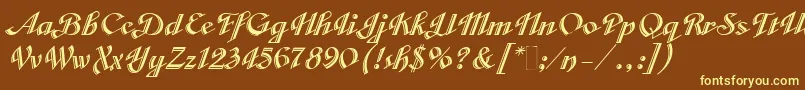VeronicaScriptOne-fontti – keltaiset fontit ruskealla taustalla