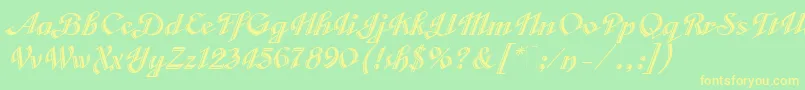 VeronicaScriptOne-Schriftart – Gelbe Schriften auf grünem Hintergrund