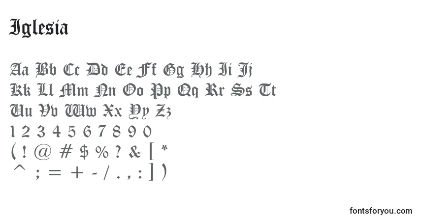 Czcionka Iglesia – alfabet, cyfry, specjalne znaki