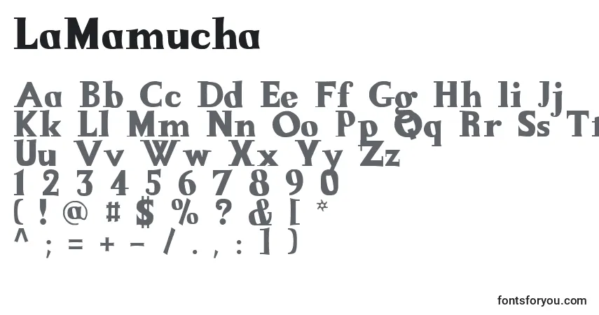 A fonte LaMamucha – alfabeto, números, caracteres especiais