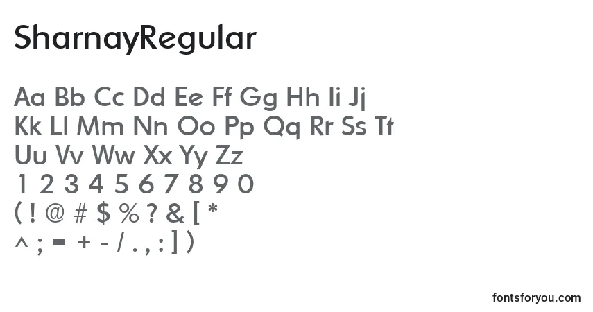 Czcionka SharnayRegular – alfabet, cyfry, specjalne znaki