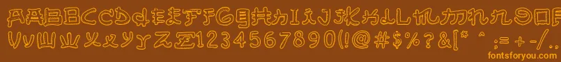 フォントAlmostJapaneseSmooth – オレンジ色の文字が茶色の背景にあります。