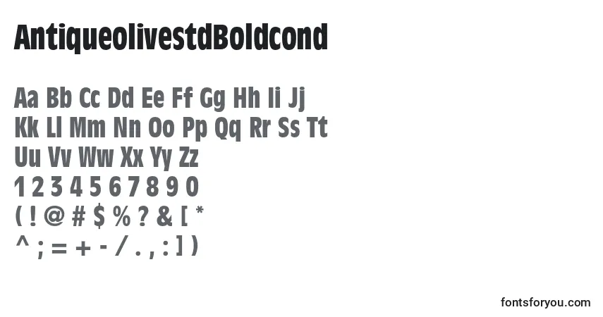 Fuente AntiqueolivestdBoldcond - alfabeto, números, caracteres especiales