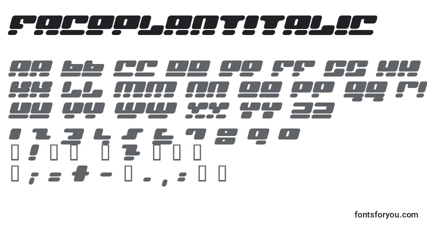 Czcionka FacePlantItalic – alfabet, cyfry, specjalne znaki