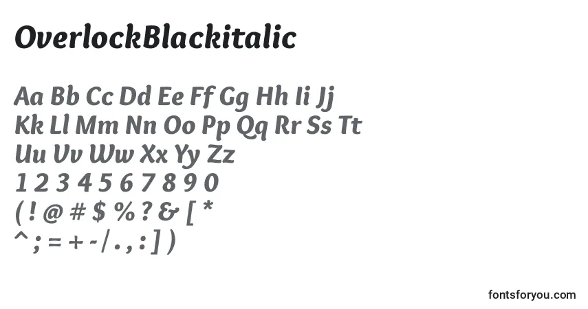 A fonte OverlockBlackitalic – alfabeto, números, caracteres especiais