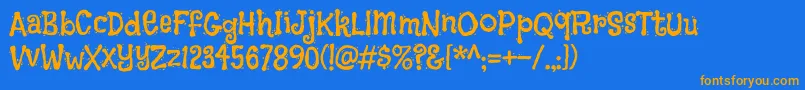 FlavorsRegular-Schriftart – Orangefarbene Schriften auf blauem Hintergrund