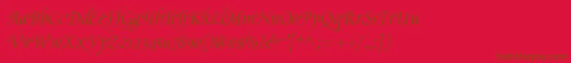 PoeticaChanceryIii-Schriftart – Braune Schriften auf rotem Hintergrund
